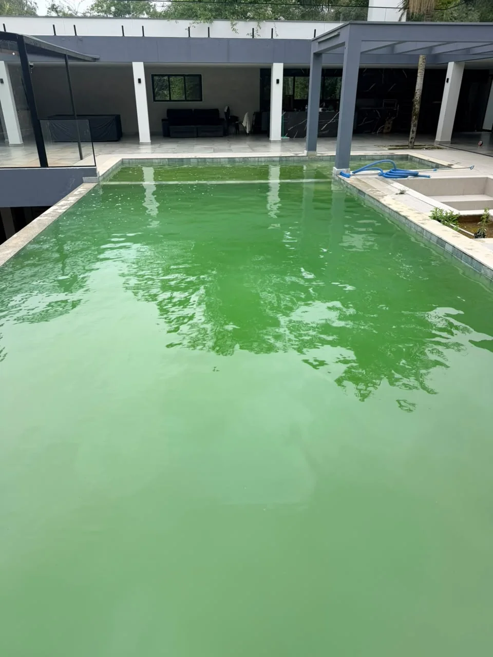 Antes: água esverdeada